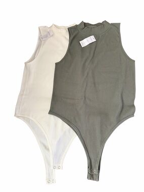 Gypsy + Jade 2pack Ribbed Tank One-Piece Bodysuit - Olive & Cream NWT